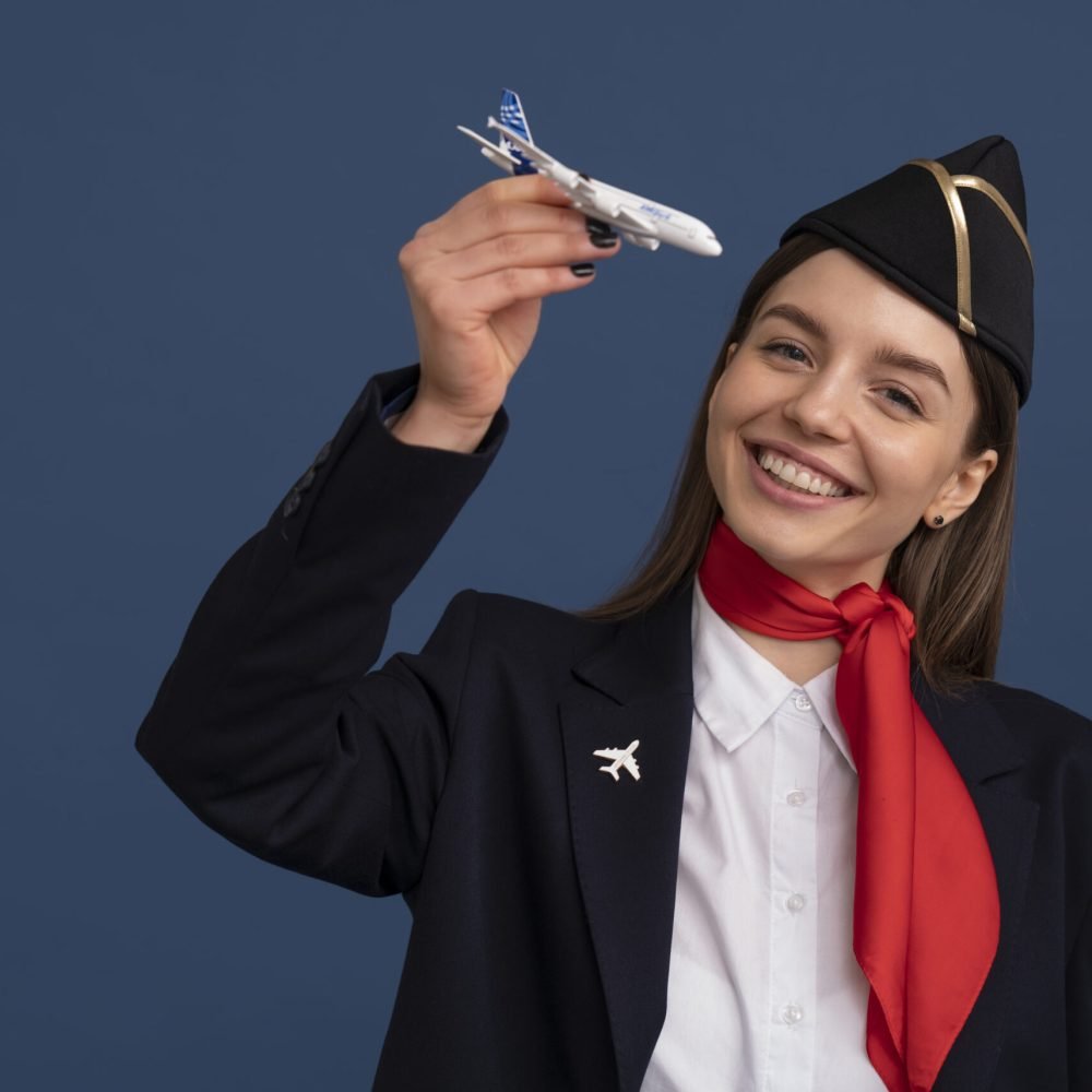 portrait-flight-attendant-with-plane-figurine